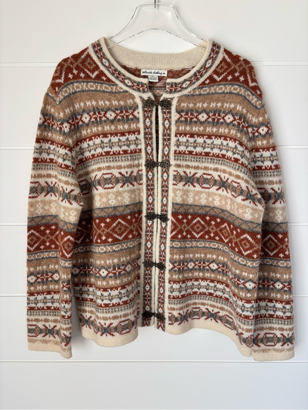 Telluride Clothing Co. 100% Wool Fair Isle Cardigan Sweater Women's XL